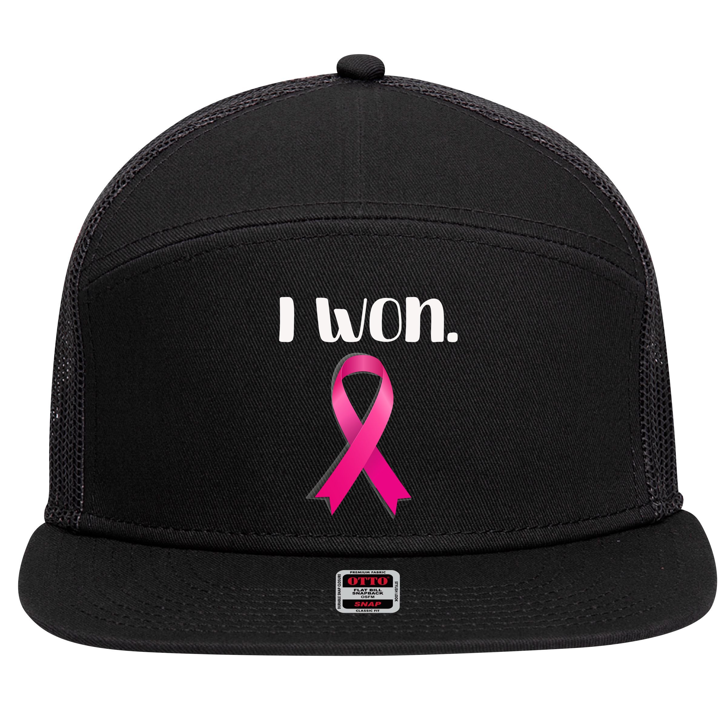 I Won Breast Cancer Awareness Strong 7 Panel Mesh Trucker Snapback Hat