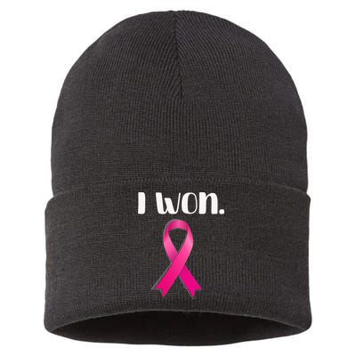 I Won Breast Cancer Awareness Strong Sustainable Knit Beanie