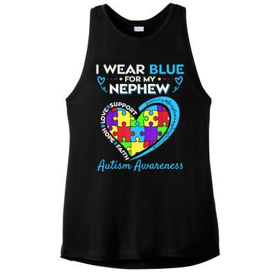 I Wear Blue For My Nephew Autism Awareness Uncle Aunt Ladies PosiCharge Tri-Blend Wicking Tank