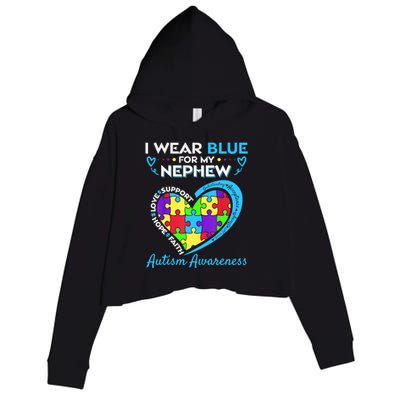 I Wear Blue For My Nephew Autism Awareness Uncle Aunt Crop Fleece Hoodie