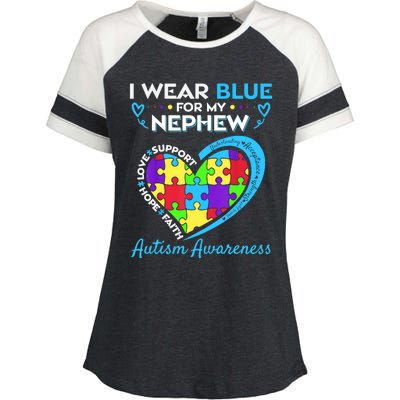 I Wear Blue For My Nephew Autism Awareness Uncle Aunt Enza Ladies Jersey Colorblock Tee