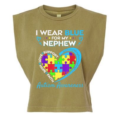 I Wear Blue For My Nephew Autism Awareness Uncle Aunt Garment-Dyed Women's Muscle Tee