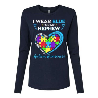 I Wear Blue For My Nephew Autism Awareness Uncle Aunt Womens Cotton Relaxed Long Sleeve T-Shirt