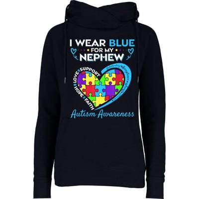 I Wear Blue For My Nephew Autism Awareness Uncle Aunt Womens Funnel Neck Pullover Hood