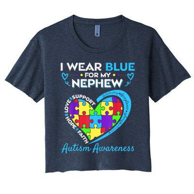 I Wear Blue For My Nephew Autism Awareness Uncle Aunt Women's Crop Top Tee