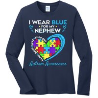 I Wear Blue For My Nephew Autism Awareness Uncle Aunt Ladies Long Sleeve Shirt