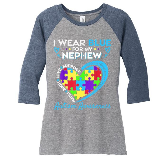 I Wear Blue For My Nephew Autism Awareness Uncle Aunt Women's Tri-Blend 3/4-Sleeve Raglan Shirt