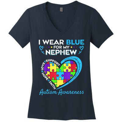 I Wear Blue For My Nephew Autism Awareness Uncle Aunt Women's V-Neck T-Shirt