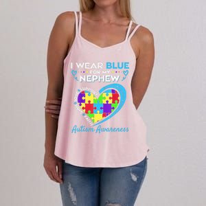 I Wear Blue For My Nephew Autism Awareness Uncle Aunt Women's Strappy Tank