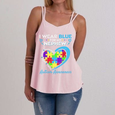 I Wear Blue For My Nephew Autism Awareness Uncle Aunt Women's Strappy Tank