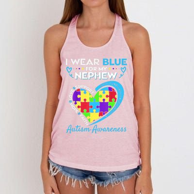 I Wear Blue For My Nephew Autism Awareness Uncle Aunt Women's Knotted Racerback Tank