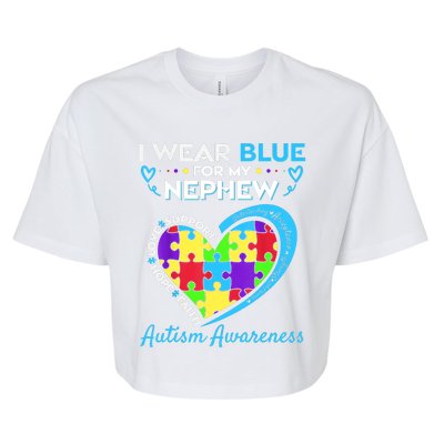 I Wear Blue For My Nephew Autism Awareness Uncle Aunt Bella+Canvas Jersey Crop Tee