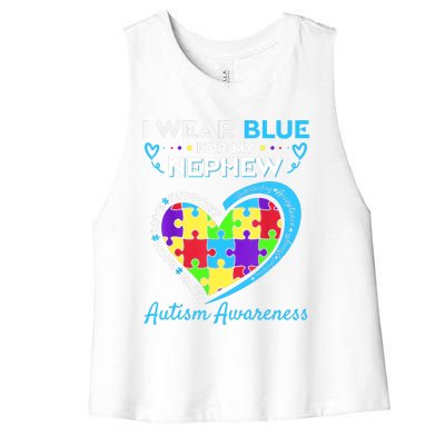 I Wear Blue For My Nephew Autism Awareness Uncle Aunt Women's Racerback Cropped Tank