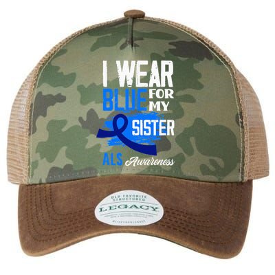 I Wear Blue For My Sister Support ALS Awareness Legacy Tie Dye Trucker Hat