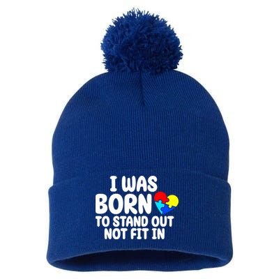 I Was Born To Stand Out Not Fit In Autism Awareness Pom Pom 12in Knit Beanie