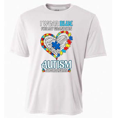 I Wear Blue For My Grandson Autism Awareness Grandmother Grandfather Family Cooling Performance Crew T-Shirt