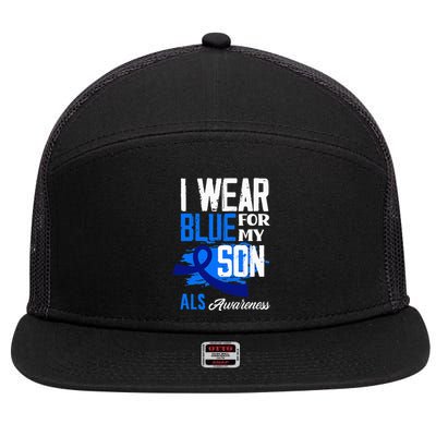 I Wear Blue For My Son Support ALS Awareness 7 Panel Mesh Trucker Snapback Hat