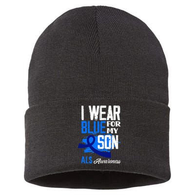 I Wear Blue For My Son Support ALS Awareness Sustainable Knit Beanie