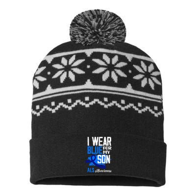 I Wear Blue For My Son Support ALS Awareness USA-Made Snowflake Beanie