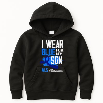 I Wear Blue For My Son Support ALS Awareness Kids Hoodie