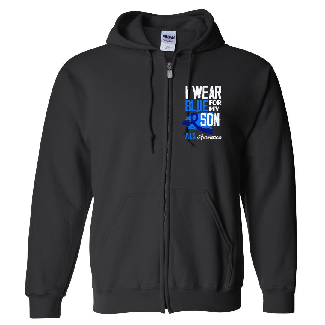 I Wear Blue For My Son Support ALS Awareness Full Zip Hoodie