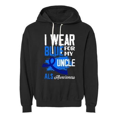 I Wear Blue For My Uncle Support ALS Awareness Garment-Dyed Fleece Hoodie