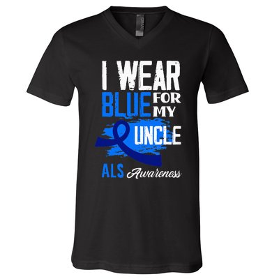 I Wear Blue For My Uncle Support ALS Awareness V-Neck T-Shirt