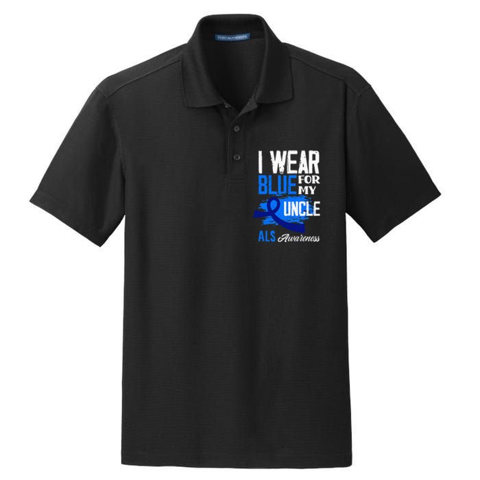 I Wear Blue For My Uncle Support ALS Awareness Dry Zone Grid Polo