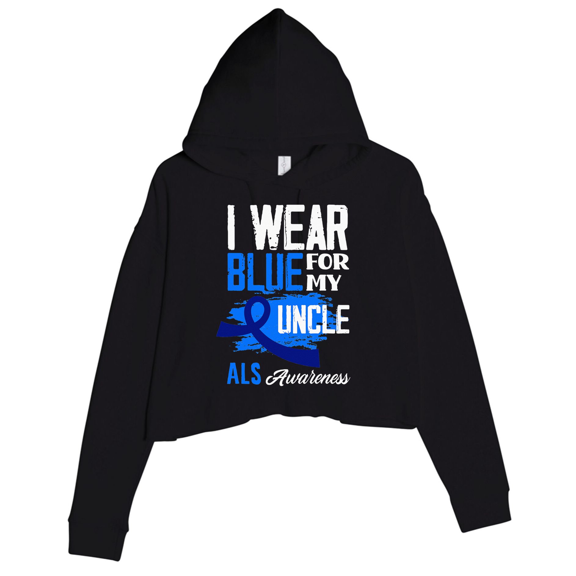 I Wear Blue For My Uncle Support ALS Awareness Crop Fleece Hoodie