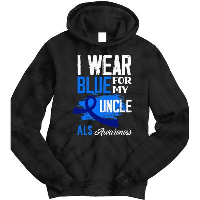 I Wear Blue For My Uncle Support ALS Awareness Tie Dye Hoodie