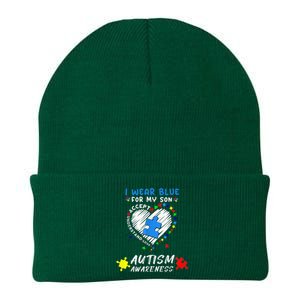 I Wear Blue For My Son Autism Awareness Month Knit Cap Winter Beanie