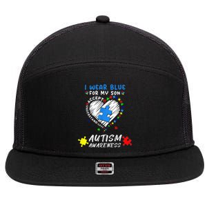 I Wear Blue For My Son Autism Awareness Month 7 Panel Mesh Trucker Snapback Hat