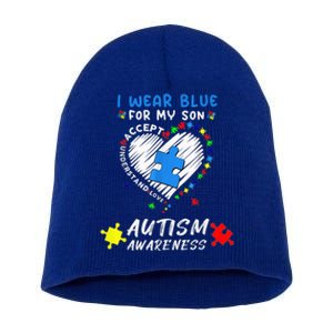 I Wear Blue For My Son Autism Awareness Month Short Acrylic Beanie