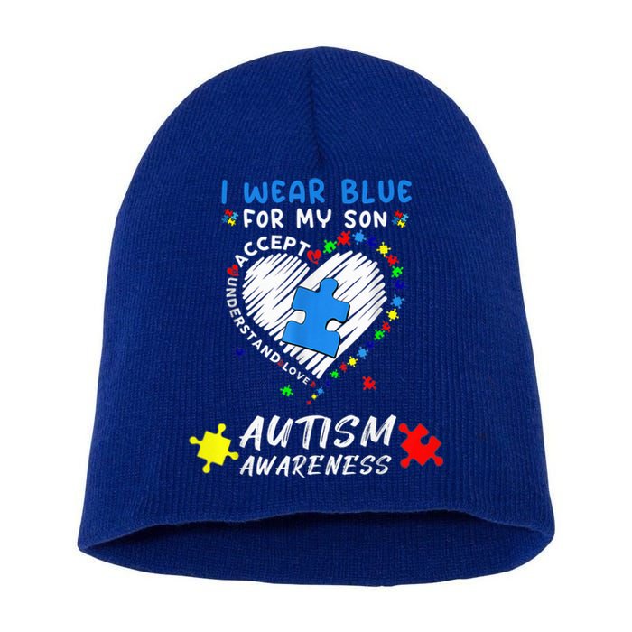 I Wear Blue For My Son Autism Awareness Month Short Acrylic Beanie