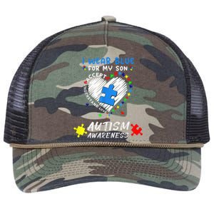 I Wear Blue For My Son Autism Awareness Month Retro Rope Trucker Hat Cap