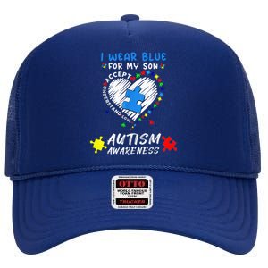 I Wear Blue For My Son Autism Awareness Month High Crown Mesh Back Trucker Hat