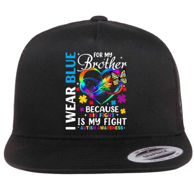 I Wear Blue For My Brother Autism Awareness Flat Bill Trucker Hat