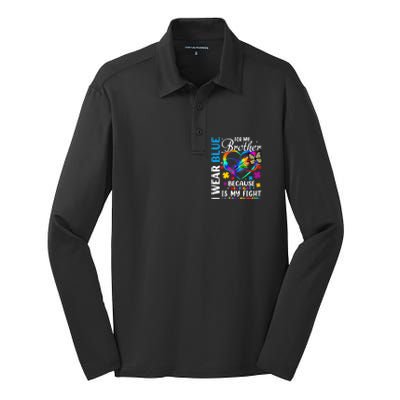 I Wear Blue For My Brother Autism Awareness Silk Touch Performance Long Sleeve Polo