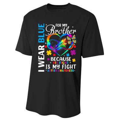 I Wear Blue For My Brother Autism Awareness Performance Sprint T-Shirt