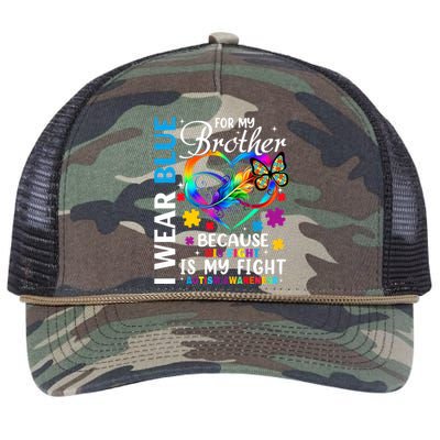 I Wear Blue For My Brother Autism Awareness Retro Rope Trucker Hat Cap