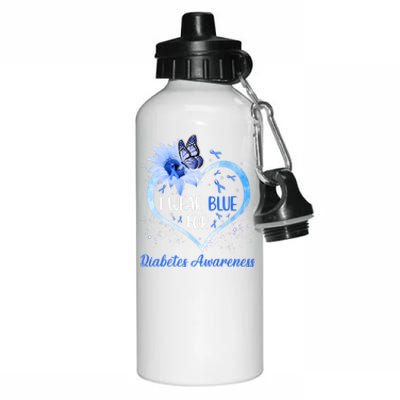 I Wear Blue For Diabetes Awareness Butterfly Flower Ribbon Premium Aluminum Water Bottle 