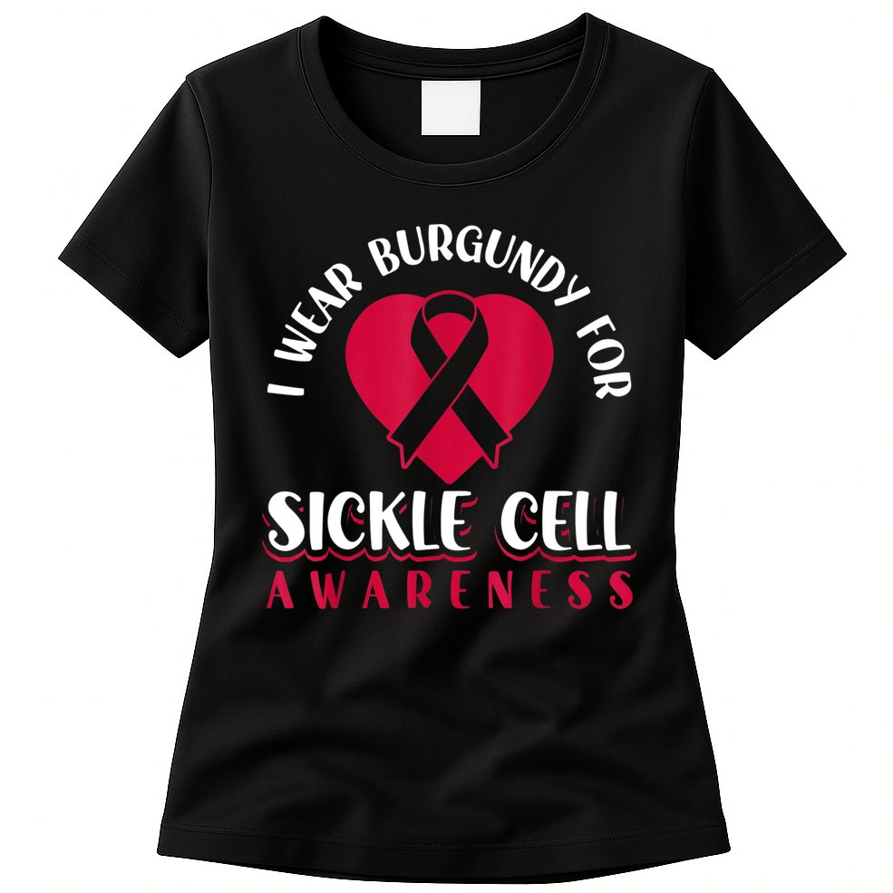 I Wear Burgundy For Sickle Cell Awareness Womens T-Shirt
