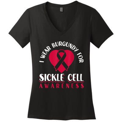 I Wear Burgundy For Sickle Cell Awareness Women's V-Neck T-Shirt