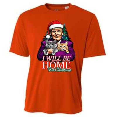 I Will Be Home For Christmas Funny Trump With Cats Gift Cooling Performance Crew T-Shirt