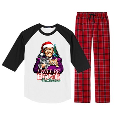 I Will Be Home For Christmas Funny Trump With Cats Gift Raglan Sleeve Pajama Set