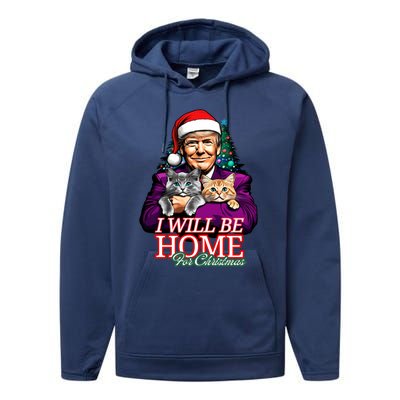 I Will Be Home For Christmas Funny Trump With Cats Gift Performance Fleece Hoodie