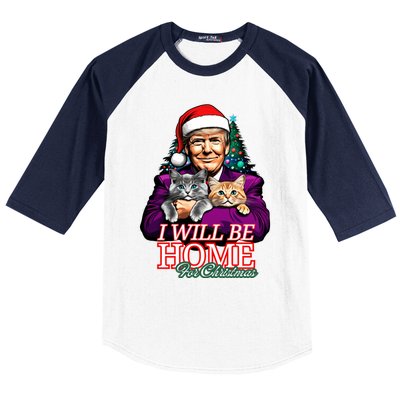 I Will Be Home For Christmas Funny Trump With Cats Gift Baseball Sleeve Shirt