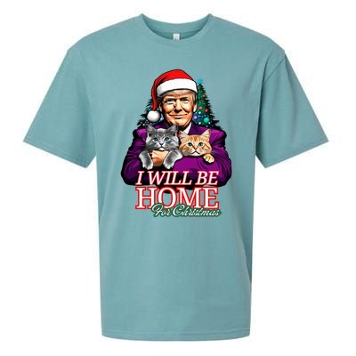 I Will Be Home For Christmas Funny Trump With Cats Gift Sueded Cloud Jersey T-Shirt