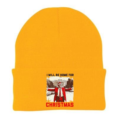 I Will Be Home For Christmas Funny Xmas Santa Trump 2024 Knit Cap Winter Beanie