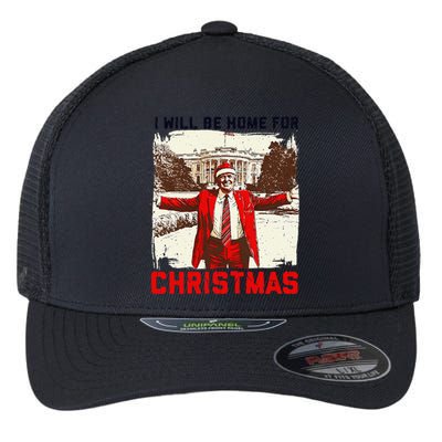 I Will Be Home For Christmas Funny Xmas Santa Trump 2024 Flexfit Unipanel Trucker Cap